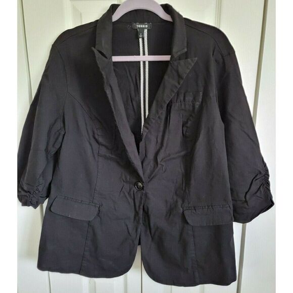 Torrid 2‎ Black Blazer Jacket Half Sleeves Strech Plus Size 2X Button Up - Picture 1 of 6